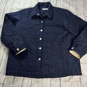 IZOD Quilted Jacket Snap Button Jacket Navy Barn Style